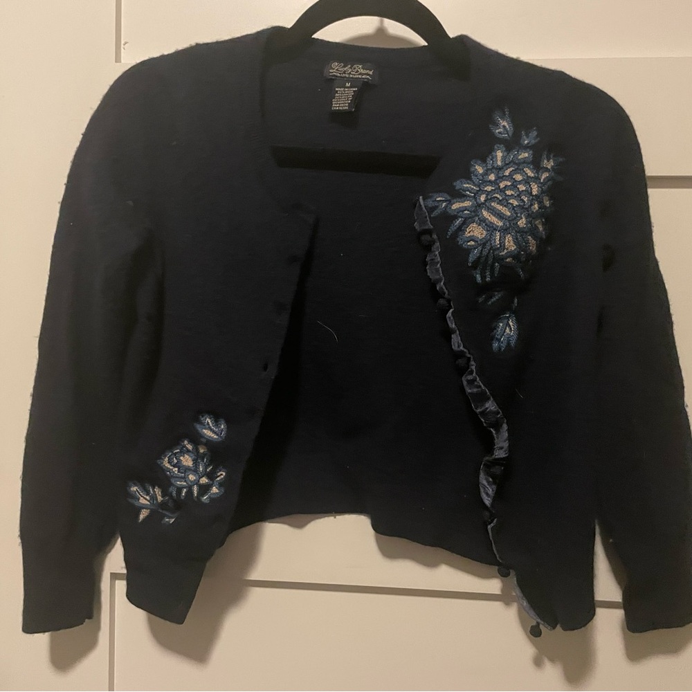 Lucky Brand Navy Cardigan with Floral Embroidery